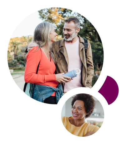 older couple with inset photo of woman in midlife