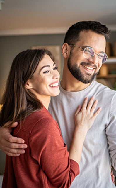 couple hugging and talking