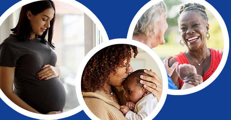 montage of images of women in different stages of life and parenthood