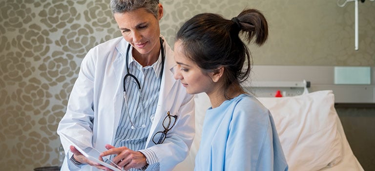 provider showing patient some results
