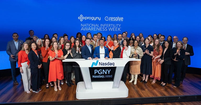 Progyny staff and clients ringing the bell at NASDAQ for NIAW