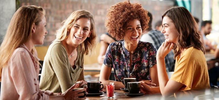 group of happy women at brunch