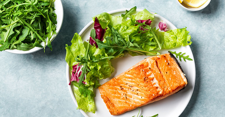healthy lunch with salmon and salad