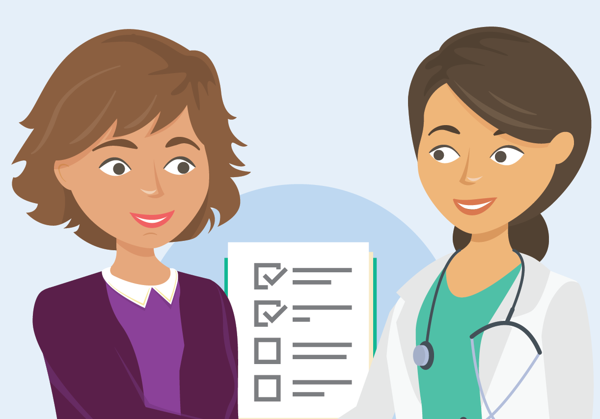 illustration of female doctor and patient during a fertility evaluation