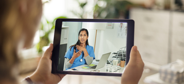 telehealth appointment with clinician viewable on iPad