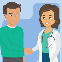 illustration of male shaking hands with his doctor