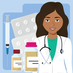 illustrated female doctor and medications for IVF infographic