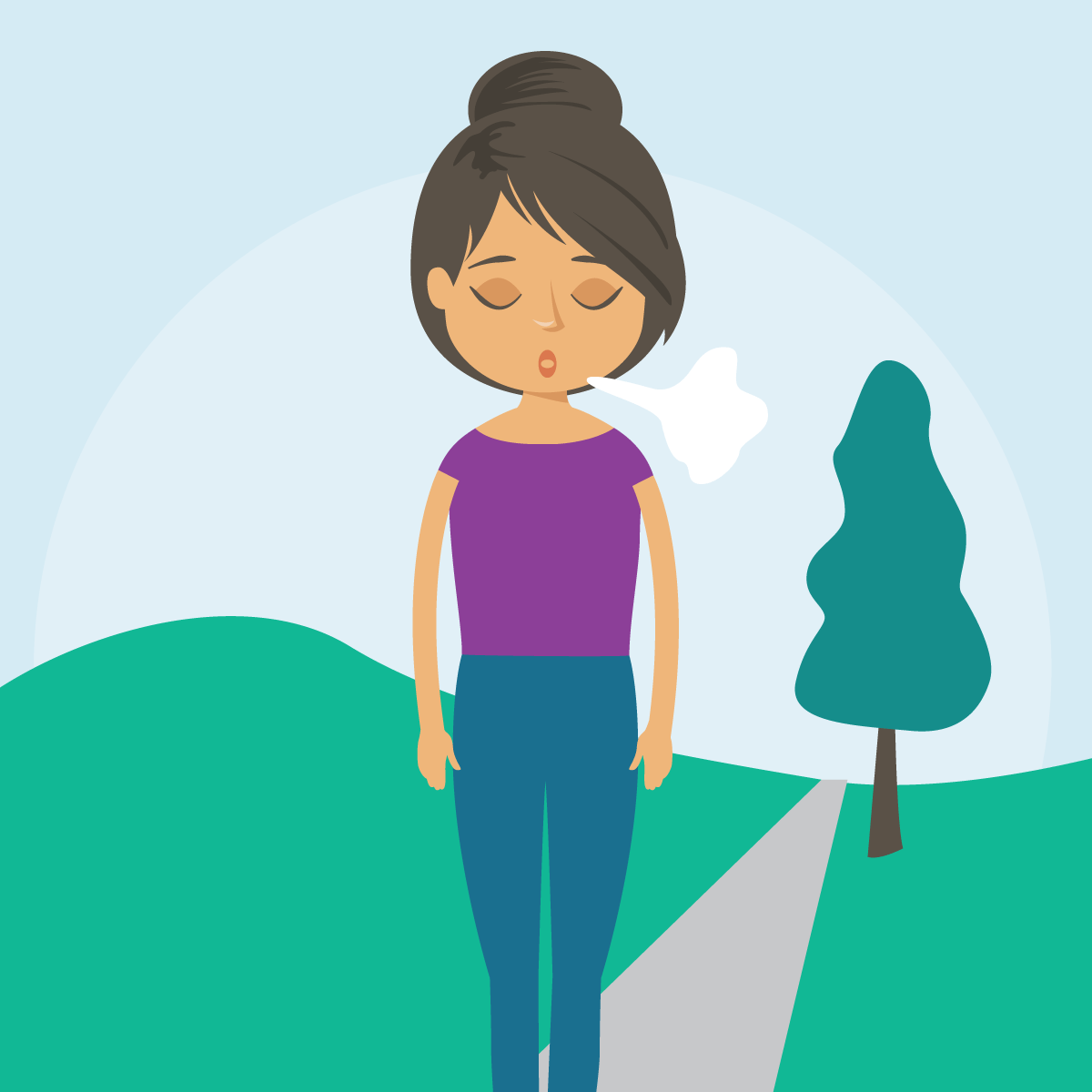 illustration of woman exhaling while on a walk
