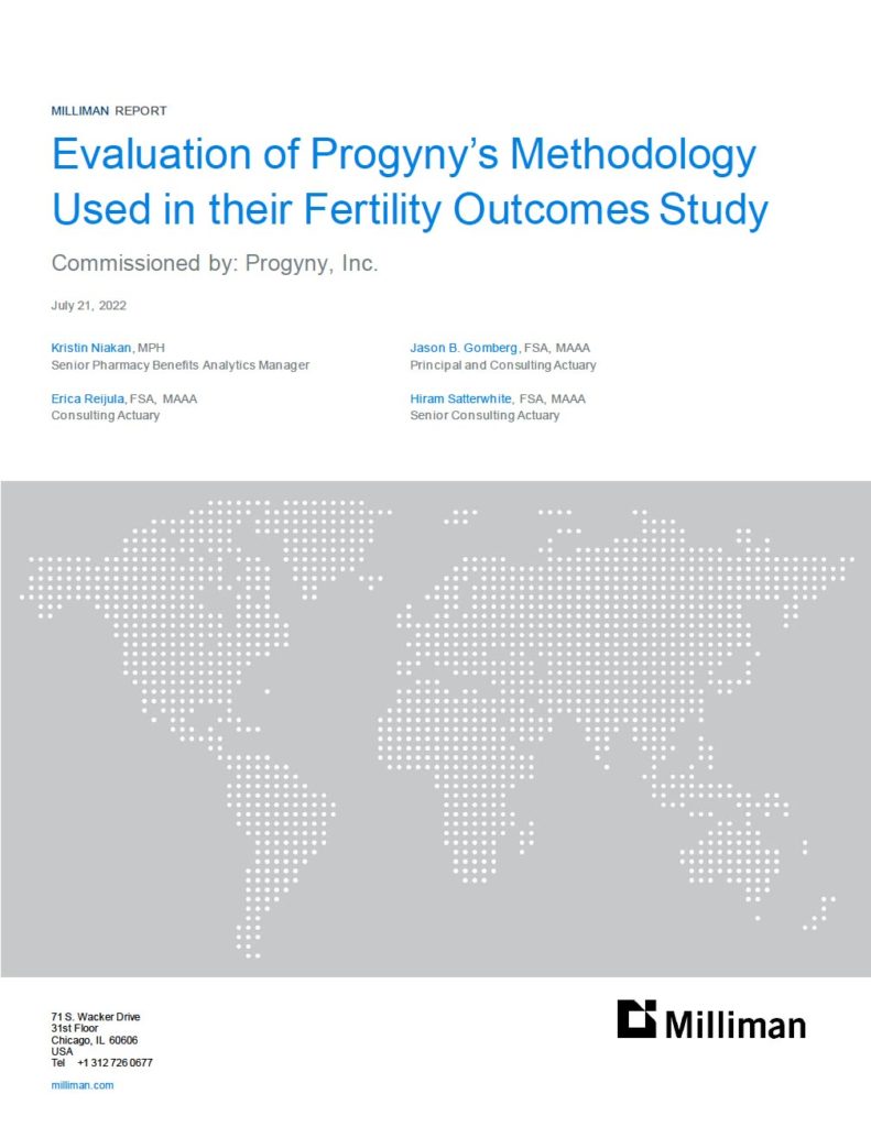 Milliman Report cover - Evaluation of Progyny's Methodology Used in their Fertility Outcomes Study