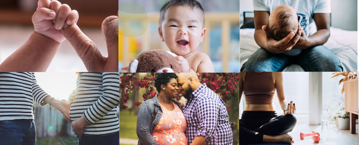 photo grid of diverse, happy families and babies