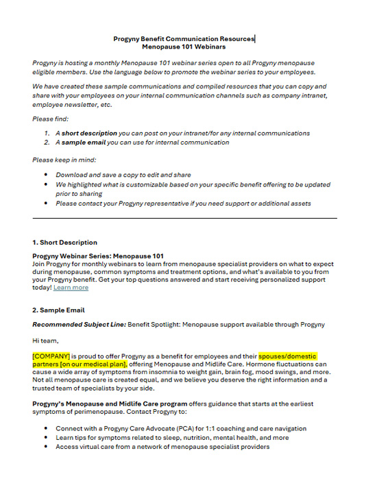 Sample communications doc