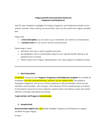 Pregnancy and postpartum sample communications
