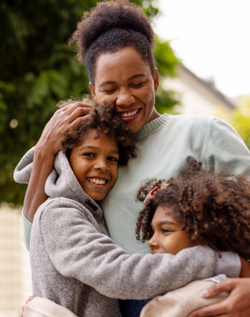 happy hugging family