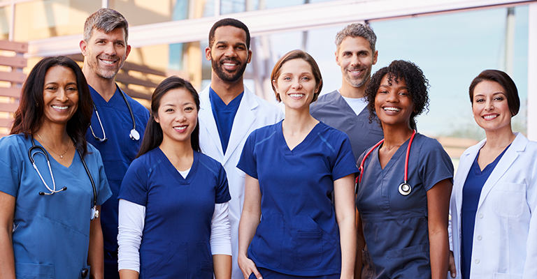 diverse, smiling group of medical professionals
