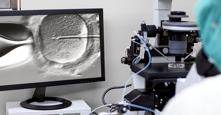 Lab technician fertilizing an egg