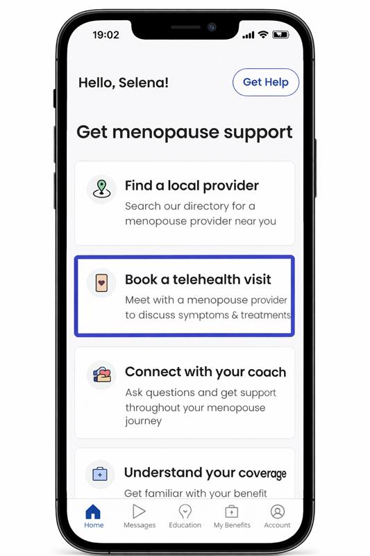 screenshot of app showing you how to book a telehealth visit