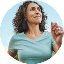 happy woman striding