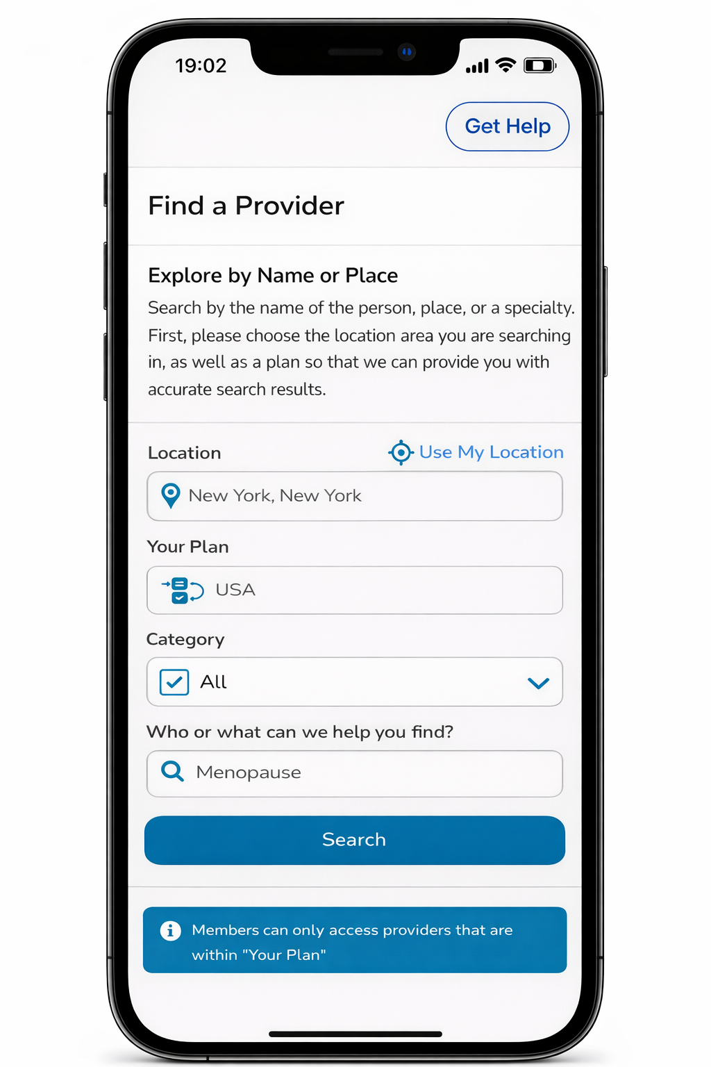 Find a provider - app screenshot