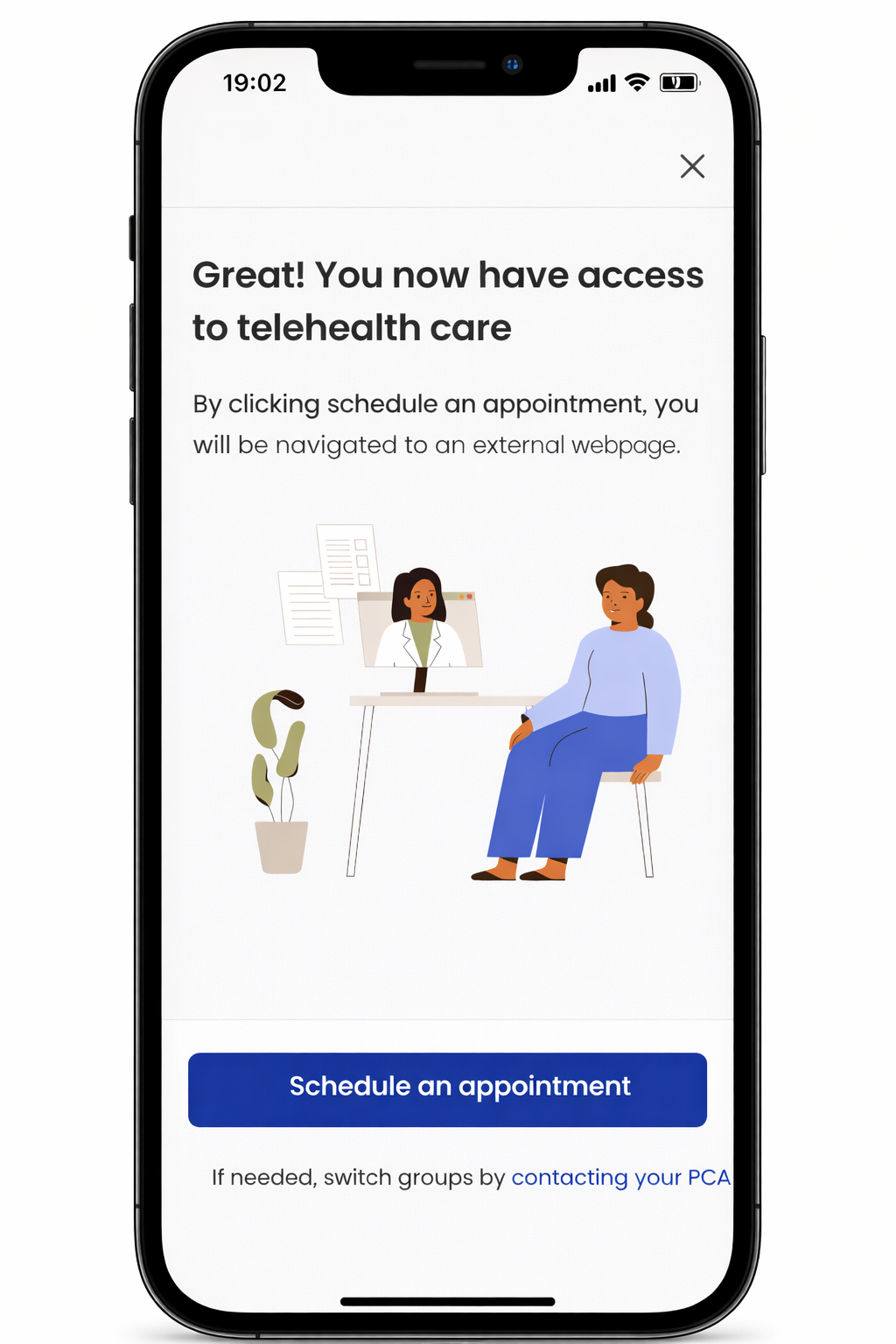 You have access to telehealth care - app screenshot