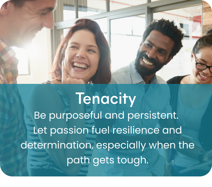 Tenacity - Be purposeful and persistent.  Let passion fuel resilience and determination, especially when the path gets tough.