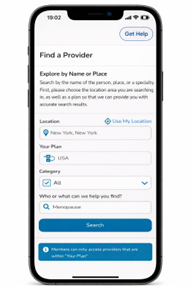 Find a provider - app screenshot