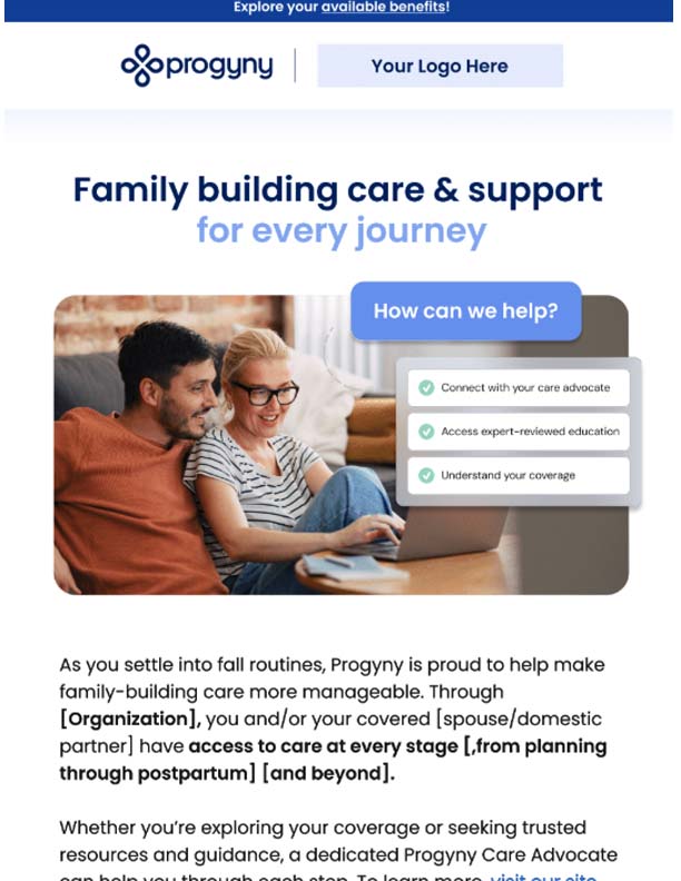 Family building care and support email sample