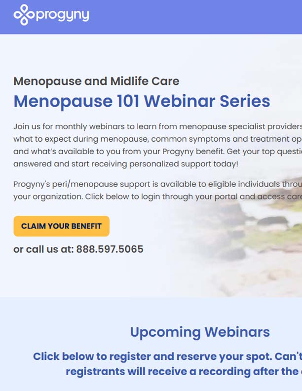 Menopause 101 Webinar landing page screenshot